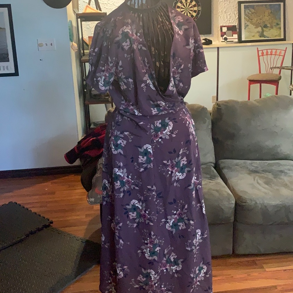 Purple floral wrap around dress